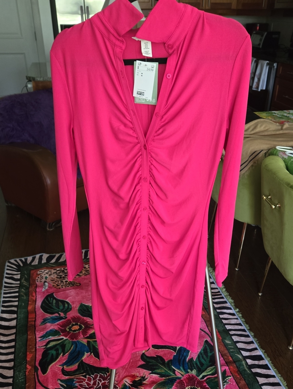 Women's Hot Pink Ruched Button-Front Top